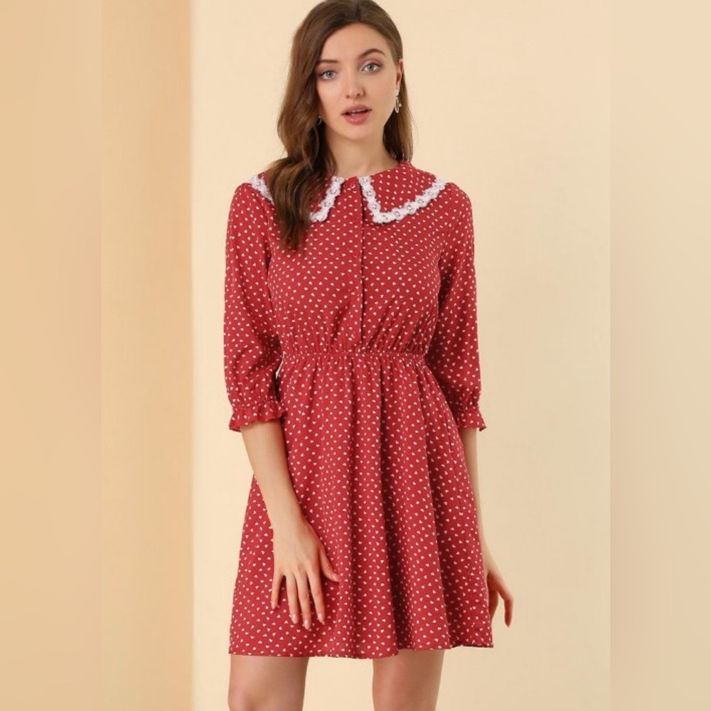 Heart printed 3/4 sleeve chiffon dress